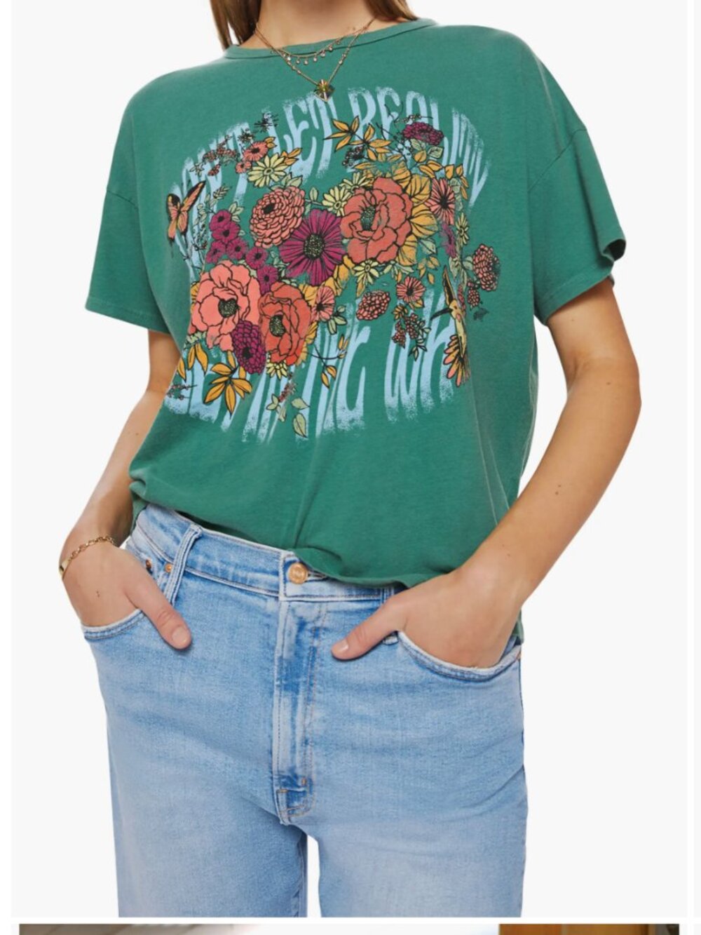 MOTHER The Big Deal Reality Check Floral Graphic Tee Green